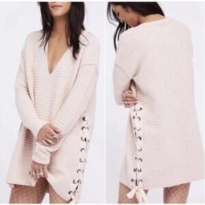 Free People Womens Heart It Lace-Up Sweater Size Small S Pink Dress Boho